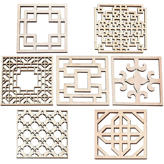 14PCS 7 Sets Wooden Carved Onlay Appliques Carving Decal Corner Craft Unpainted Furniture Home Window Decoration Wood Carving Decal