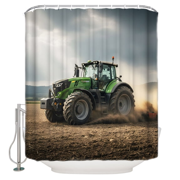 Farmhouse Tractor Bathroom Shower Curtains with 12 Hooks Polyester Waterproof Shower Curtain for Stalls and Bathtubs Farm Green Car Countryside Decorative Bathroom Privacy Curtain 60x72 Inches