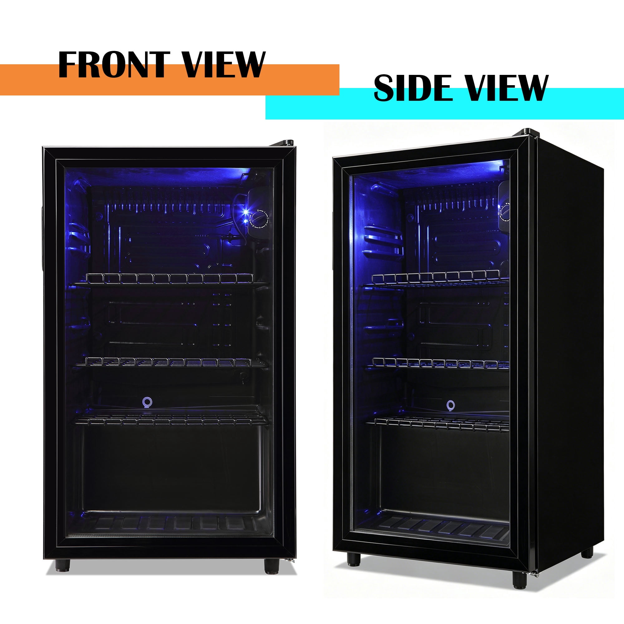 JIEJIA Beverage Refrigerators 120-Can Small Mini Fridge Glass Door, Removable Shelves for Soda Beer or Wine, 3.5 Cu.ft