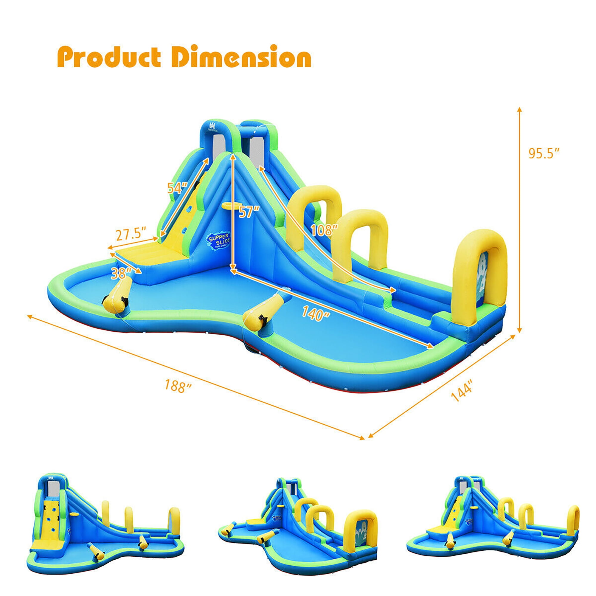 Costway Inflatable Water Slide Kids Bounce House Castle Splash Pool Without Blower