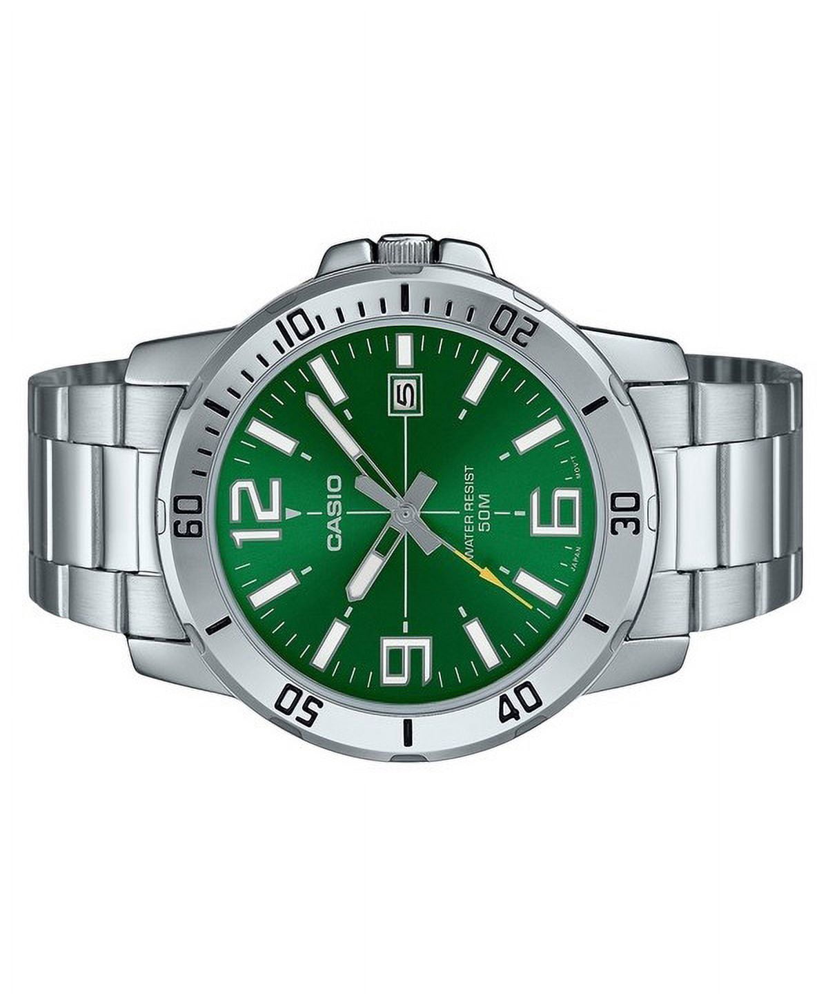 Casio Men’s Green Dial Stainless Steel Analog Watch - MTP-VD01D-3BVUDF