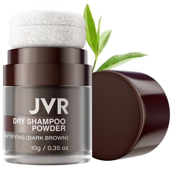 JVR Dry Shampoo Powder Absorbs Oil in Hair, Volumizing, for Women & Men, Freshens Hair, Non-Aerosol for Oily Hair Travel Size 0.35 oz (Dark Brown)