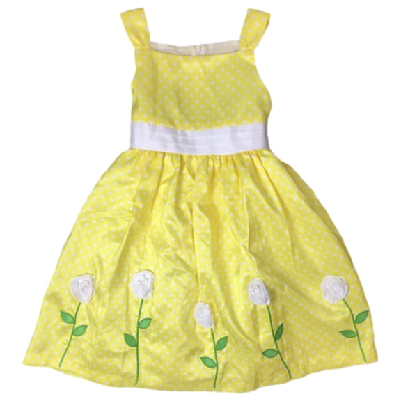 Toddler Girls Yellow Polka Dot Floral Rose Party Dress Flower Girl 2T