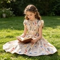 thumbnail image 5 of FYDUU Summer Girls' Dresses Floral A-Line Dress Flutter Sleeve Waist Definition Midi Casual Swing Sundress Elegant Party Wear 10 Years, 5 of 9