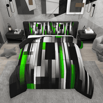 Manfei Black Green Gray Bedding Comforter Set 2pcs, Modern Gradient Stripe Twin Comforter Sets, Contemporary Geometric Bedding Set, Lightweight Room Decor