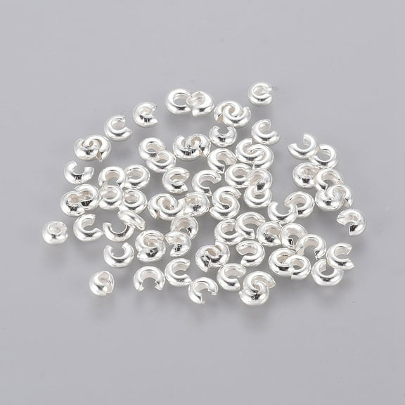 100 pc Silver Color Plated Brass Crimp End Beads Covers for Jewelry Making Nickel Free Size: About 3mm In Diameter Hole: 1.2~1.5mm
