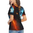 thumbnail image 3 of Xecao Red And Blue Fire Cat for Women's V-Neck T-Shirts-Elegant Half-Sleeve Tops Perfect for Summer-Medium, 3 of 5