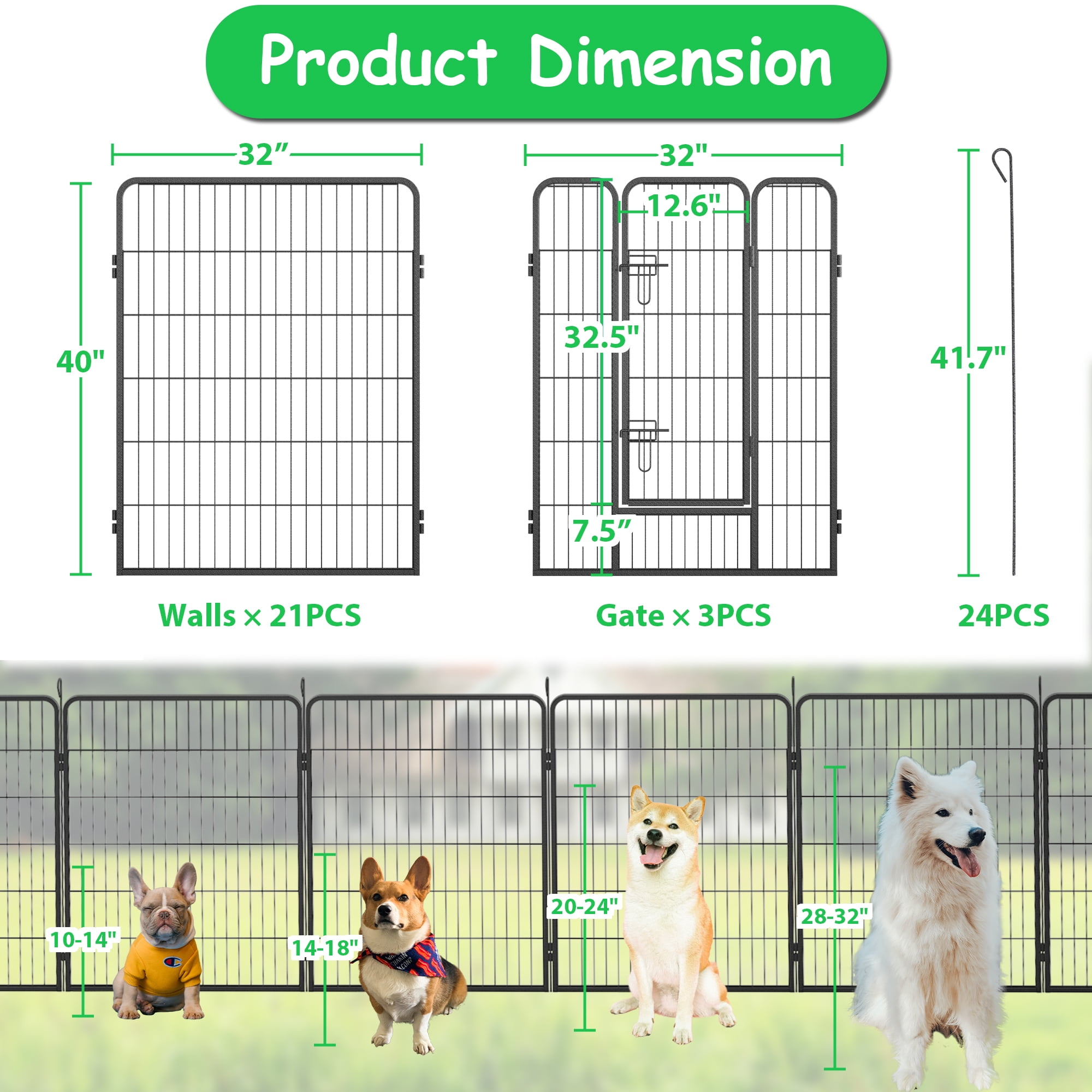 Pefilos 24 Panels Dog Playpen 40"x32" Pet Puppy Playpen for Medium Small Dogs Outdoor Exercise Pen Metal Indoor Dog Fence 3 Doors, Black Pefilos 24 Panels Dog Playpen 40"x32" Pet Puppy Playpen for Medium Small Dogs Outdoor Exercise Pen Metal Indoor Dog Fence 3 Doors, Black