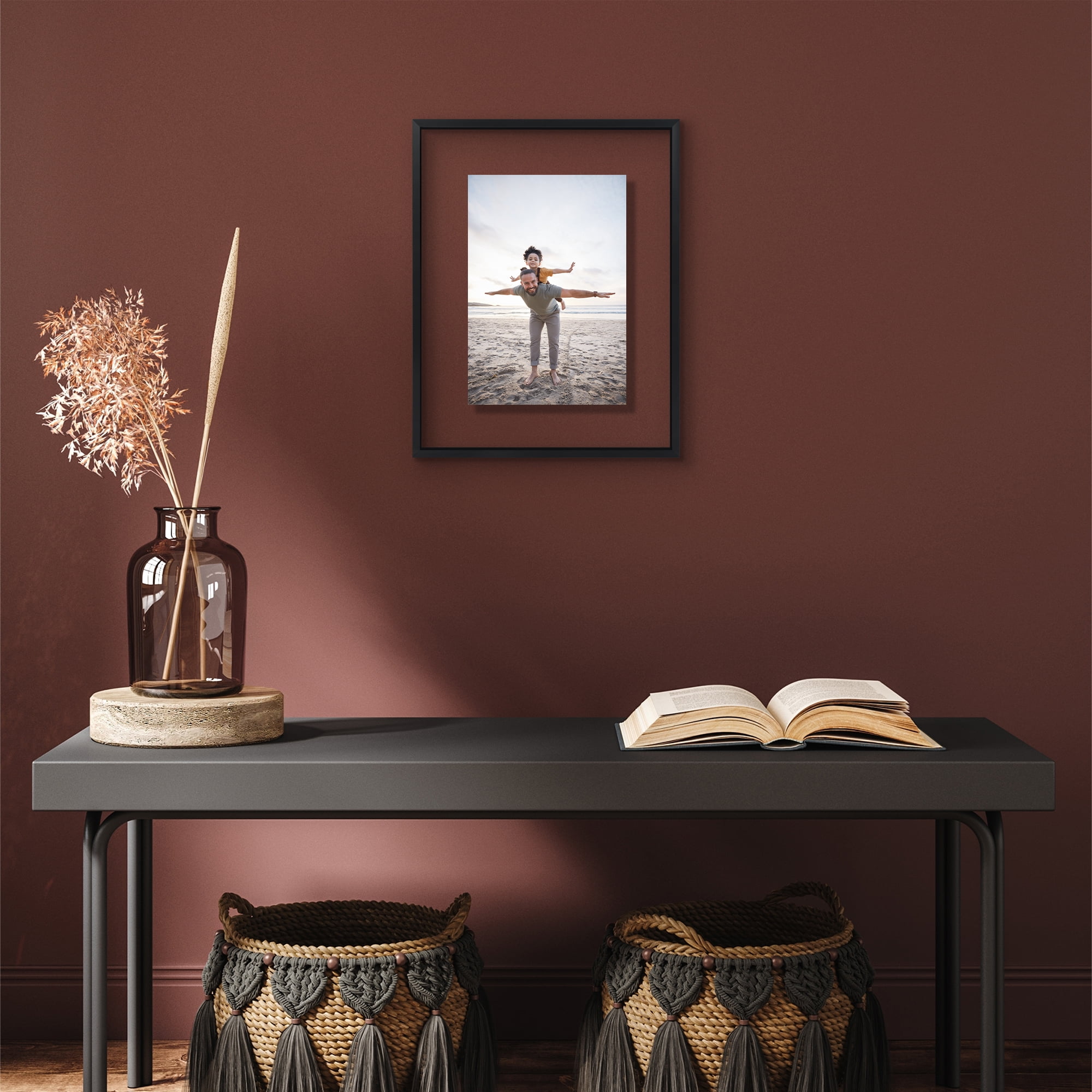 Americanflat 11x14 Picture Frame with Shatter-Resistant Glass Aluminum Floating Display Photo Float - Black