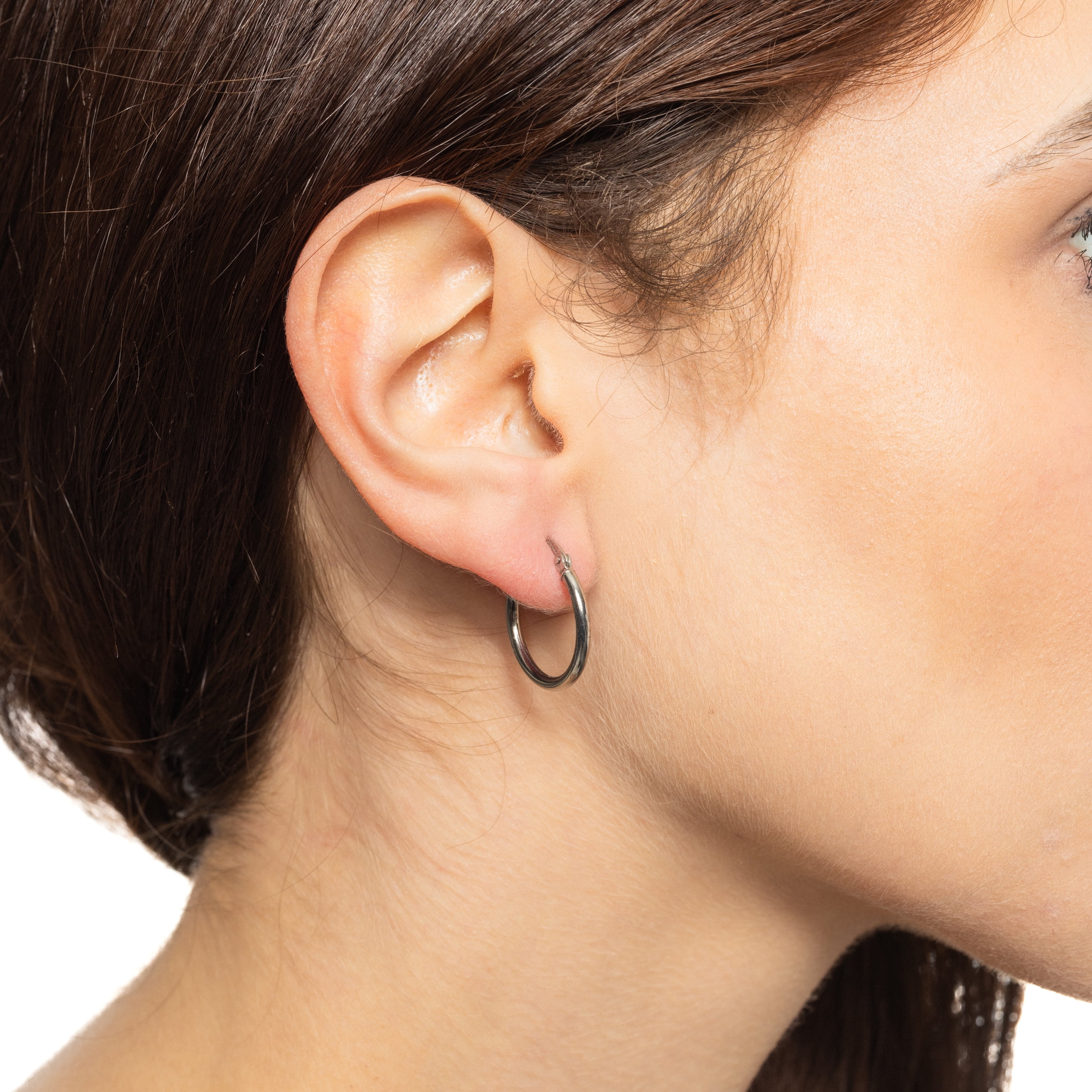 Brilliance Fine Jewelry Duo Click Top Hoop Earrings in Sterling Silver