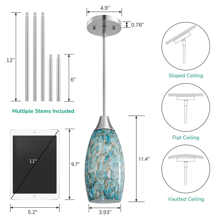 Edishine Blue Glass Pendant Light with Adjustable Height photo 4