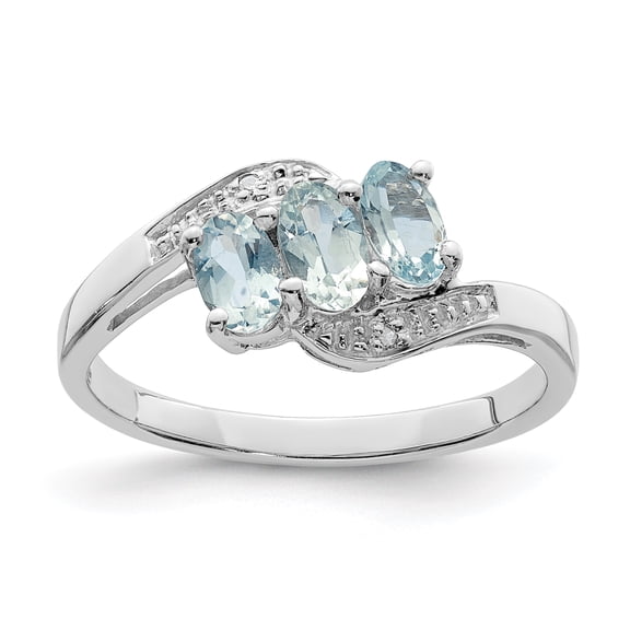 925 Sterling Silver Rhodium Aquamarine and Diamond Ring Size 8