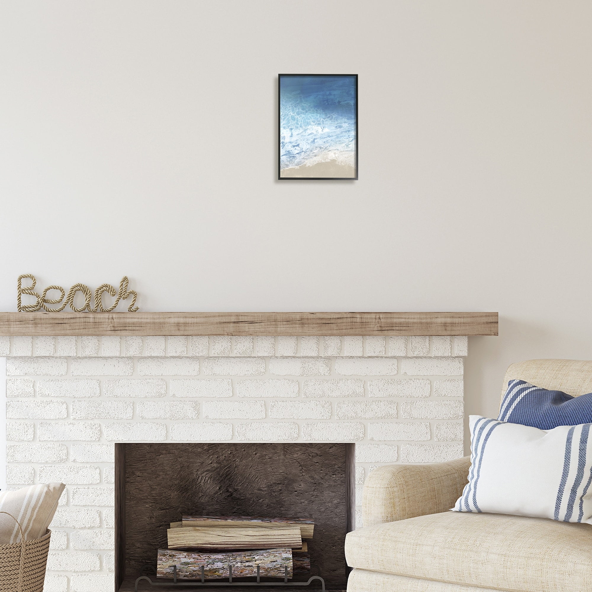 Stupell Industries Water Waves Blue Ocean Shore Coastal Painting White Framed Art Print Wall Art