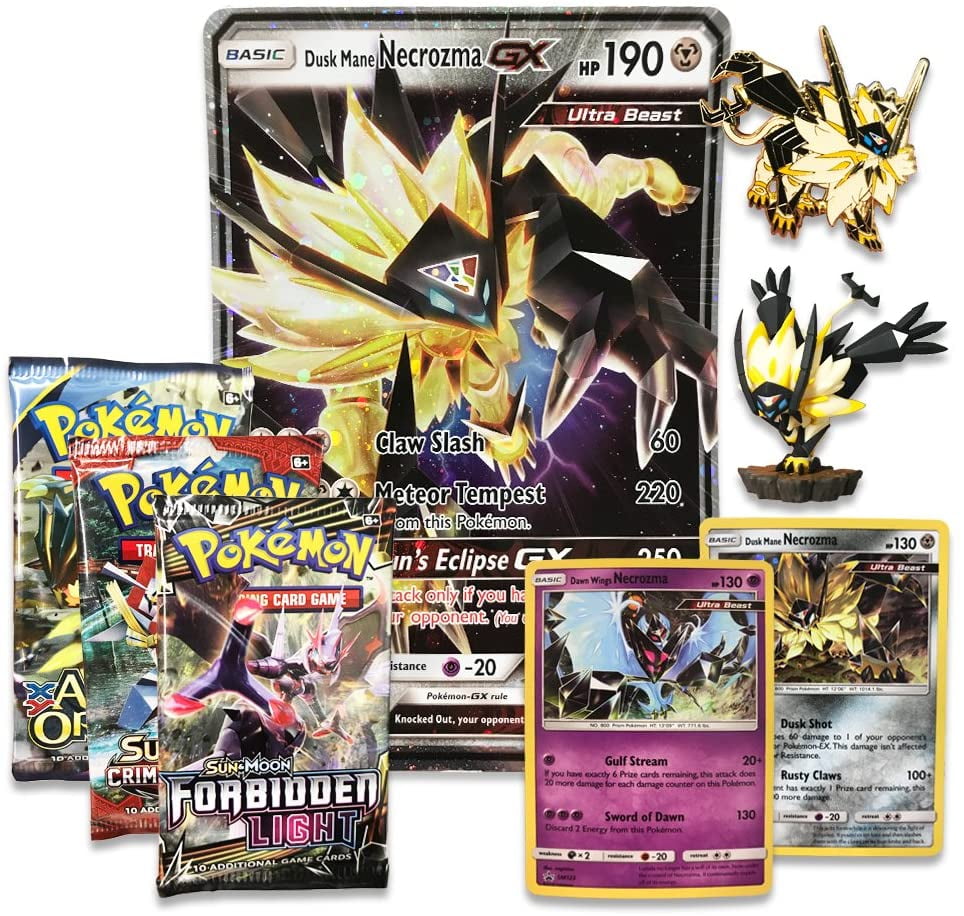 Pokemon TCG Dusk Mane Necrozma Premium Collection Pokemon Card and Figurine Set Features 2 Foil Promo Cards 5 Booster Packs Oversize Necrozma GX Card Action Figure Pin Online Code Card