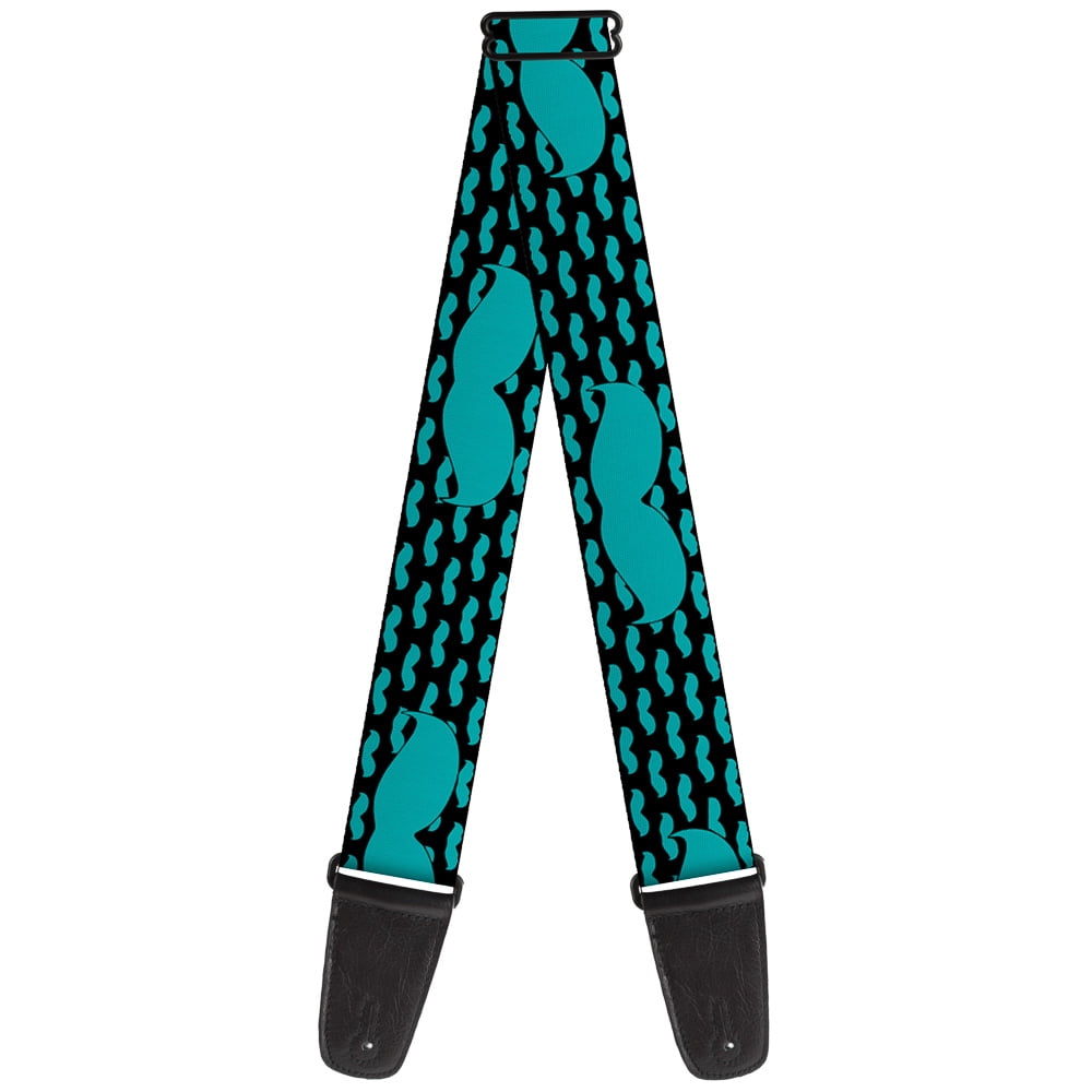Buckle-Down Guitar Strap, Mustaches Mini Single Repeat Black Turquoise, 2 Inches Wide