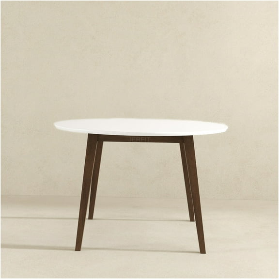 JERFIT Mid-Century Modern Round Dining Table for 4, Solid Wood Kitchen Table for Breakfast Nook, Dinette, Apartment, White and Brown
