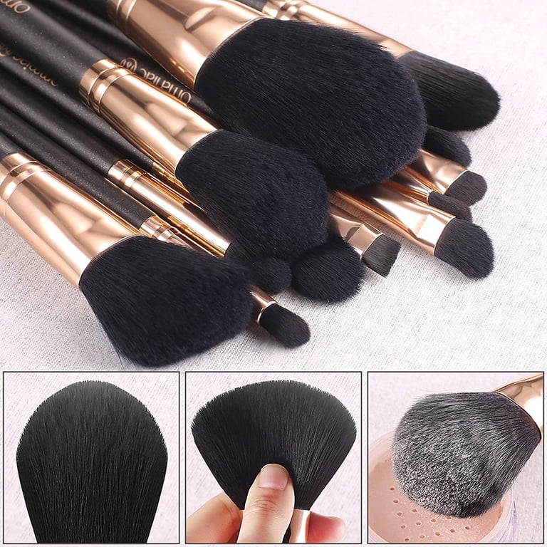 OMANIAC Makeup Brush Set Professional, 12 Pearlescent Wood Handle