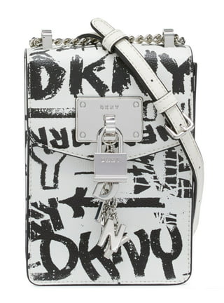 DKNY Elissa Pebbled Charm Iconic Black Graffiti/Silver Mini