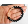 thumbnail image 3 of Natural Peach Moonstone & Black Onyx 8mm Round Shape Smooth Cut Beads Stretchable Bracelet for Men & Women., 3 of 3