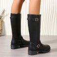 thumbnail image 5 of Black Booties TKYCMSUAKI Knee High Boots Women Round Toe Low Chunky Block Heel Long Boots Fall Pull on Wide Calf Riding Tall Booties, 5 of 9