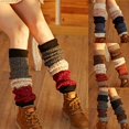 thumbnail image 3 of 3 Calentadores de piernas de punto de cable grueso de invierno para mujer, estilo japonés, triple costura en bloques de colores, cubierta de puños de botas, lana sintética, calcet, 3 of 5