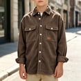thumbnail image 2 of OGLCCG Boys Corduroy Shirts Kids Western Long Sleeve Botton Down Shirts Casual Fall Lapel Collared Shacket Jacket Size 4-14(Brown,8 Years), 2 of 6