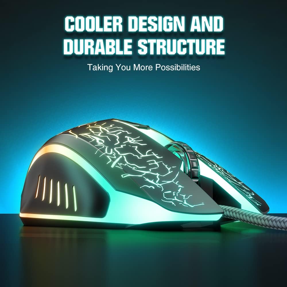 BENGOO Wired Gaming Mouse, Ergonomic with RGB Backlit, Black photo 3