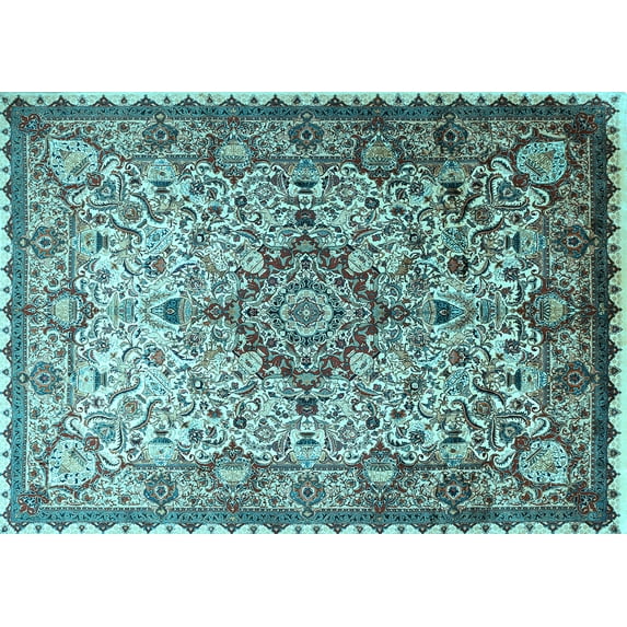 Ahgly Company Indoor Rectangle Medallion Light Blue Traditional Area Rugs, 5' x 8'