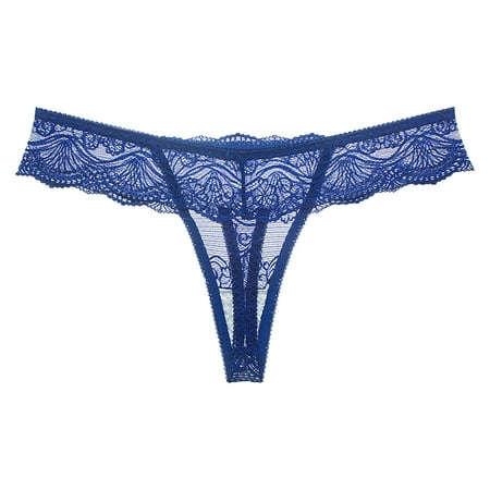

BIZIZA Women s Thongs Lace Seamless Sexy Underwear Breathable T Back Panty Blue M