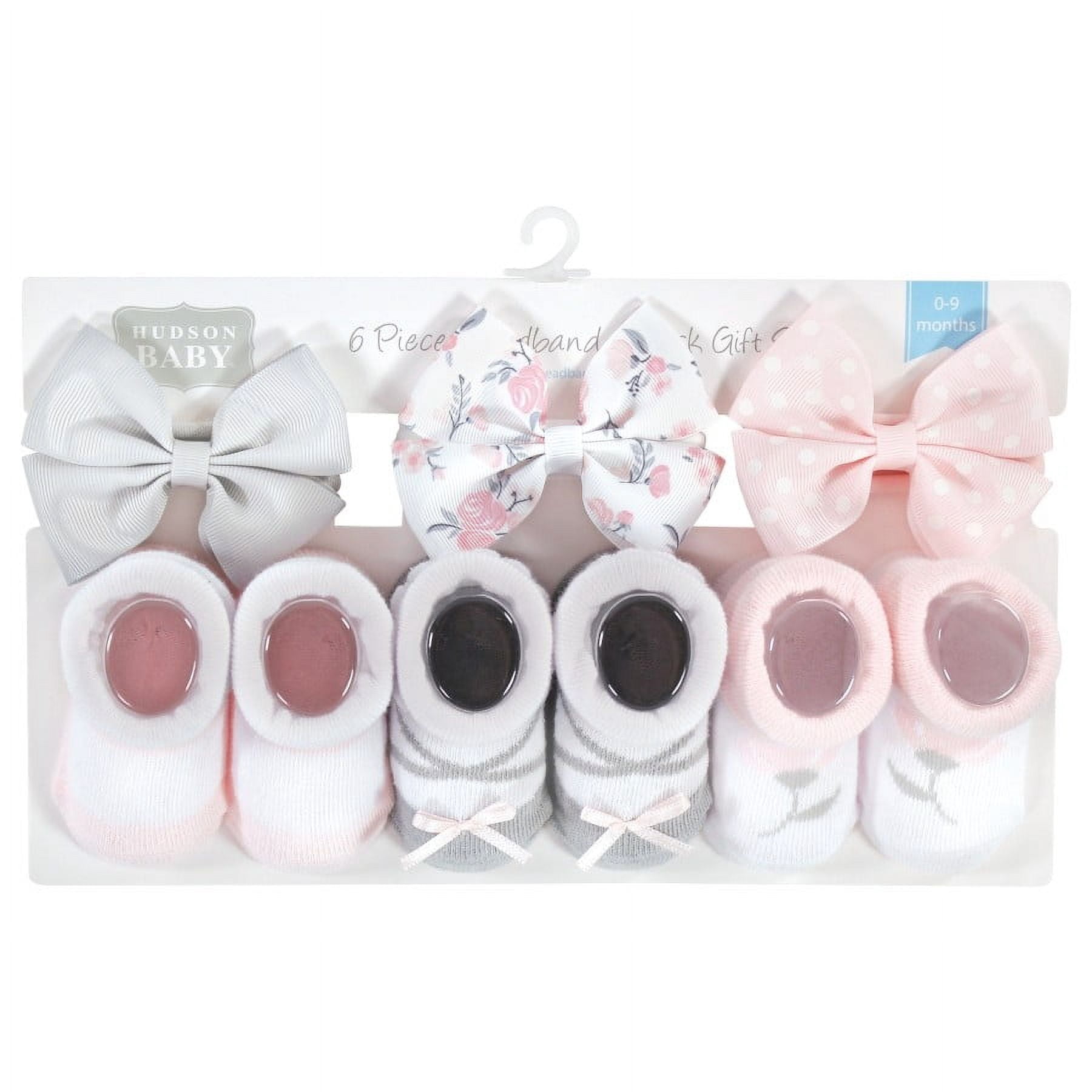 Hudson Baby Infant Girls Headband and Socks Giftset, Basic Pink Floral, One Size