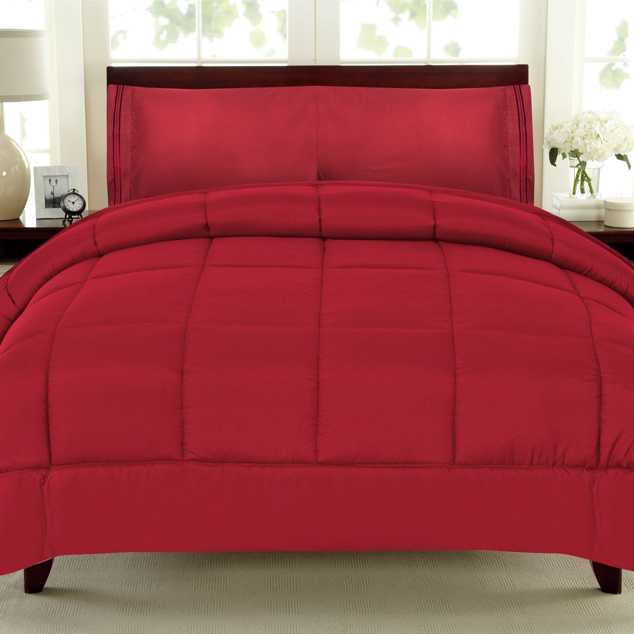 Luxury 5 Piece Bed in a Bag Down Alternative Comforter and Sheet Set - Burgundy - Twin