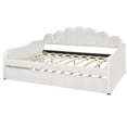 thumbnail image 4 of White Full Size Daybed With Trundle And Velvet Upholstery - Elegant , Stable Frame, Multipurpose Guest Bed In Upholstery, Solid Pine Legs, Functional For Home, 4 of 7