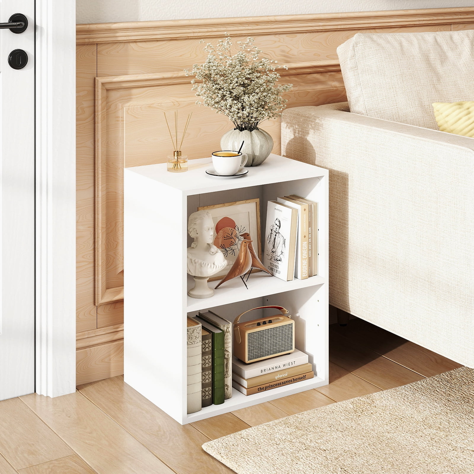 Costway 2-Cube Bookcase with 5-Position Adjustable Shelf, Anti-Toppling Kits for Study White