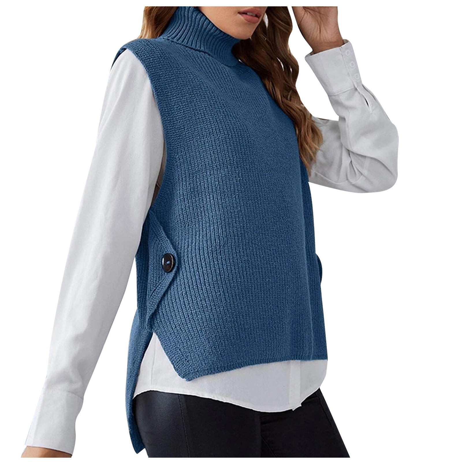 High neck vest knitted sweater women's sleeveless outer wear solid color  knitted vest sweater vest top Women Knitted Long Pullover Sleeveless Casual  Sweater Autumn Winter Tops - Walmart.com