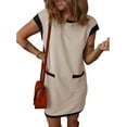 thumbnail image 6 of Tauxra Women's Sleeveless Shift Dress, Ribbed Contrast Knit Dress with Round Neck and Side Pockets, Casual Summer Dress for Warm Weather, Stretchy and Breathable Knit Fabric for Daily, 6 of 6