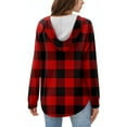 thumbnail image 4 of WTOBBY Women's Fashion Raglan Sleeve Long Sleeve Pullover with Pockets Preppy Graphic Hoodie, Retro Button Plaid Design, Comfortable and Trendy for Casual and Lounge Wear,Red XL, 4 of 5