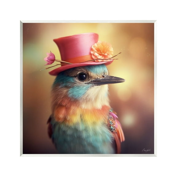 Stupell Industries Pastel Bird in Hat Animals & Insects Painting Unframed Art Print Wall Art, 12 x 12