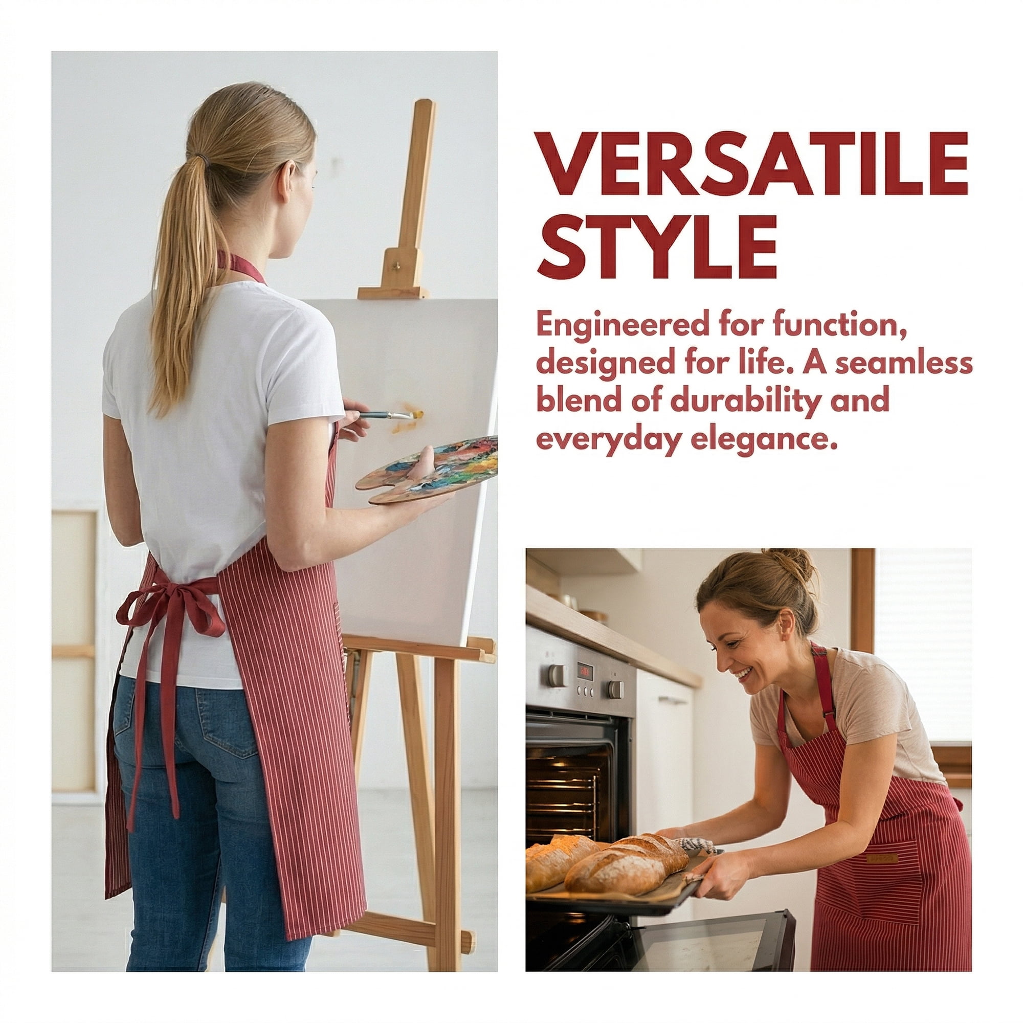 Unique Bargains Long Waist Polyester Cooking Apron 35.4" x 26.4" Red Fine Stripe
