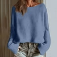 thumbnail image 4 of Lenpel Sweaters for Women Fall Fashion Boat Neck Bell Long Sleeve Knitted Pullover Tops Casual Loose Spring Sweaters(Blue,X-Large), 4 of 6
