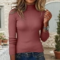 thumbnail image 6 of Women's Turtleneck Sweaters Long Sleeve 2025 Fall Ribbed Knitted Basic Shirts Fashion Casual Slim Fit Pullover Tunic Tops Brick Red L, 6 of 8