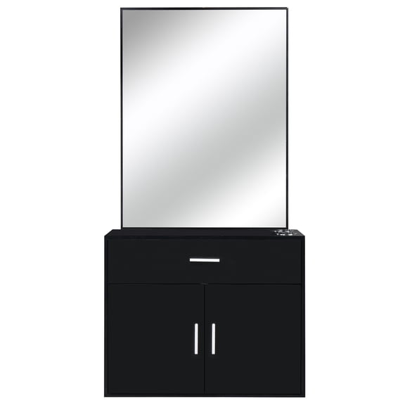 Salon Cabinet with Mirror, 1 Drawer & 1 Door, Made of 15mm E0 Matt Particle Board, Black