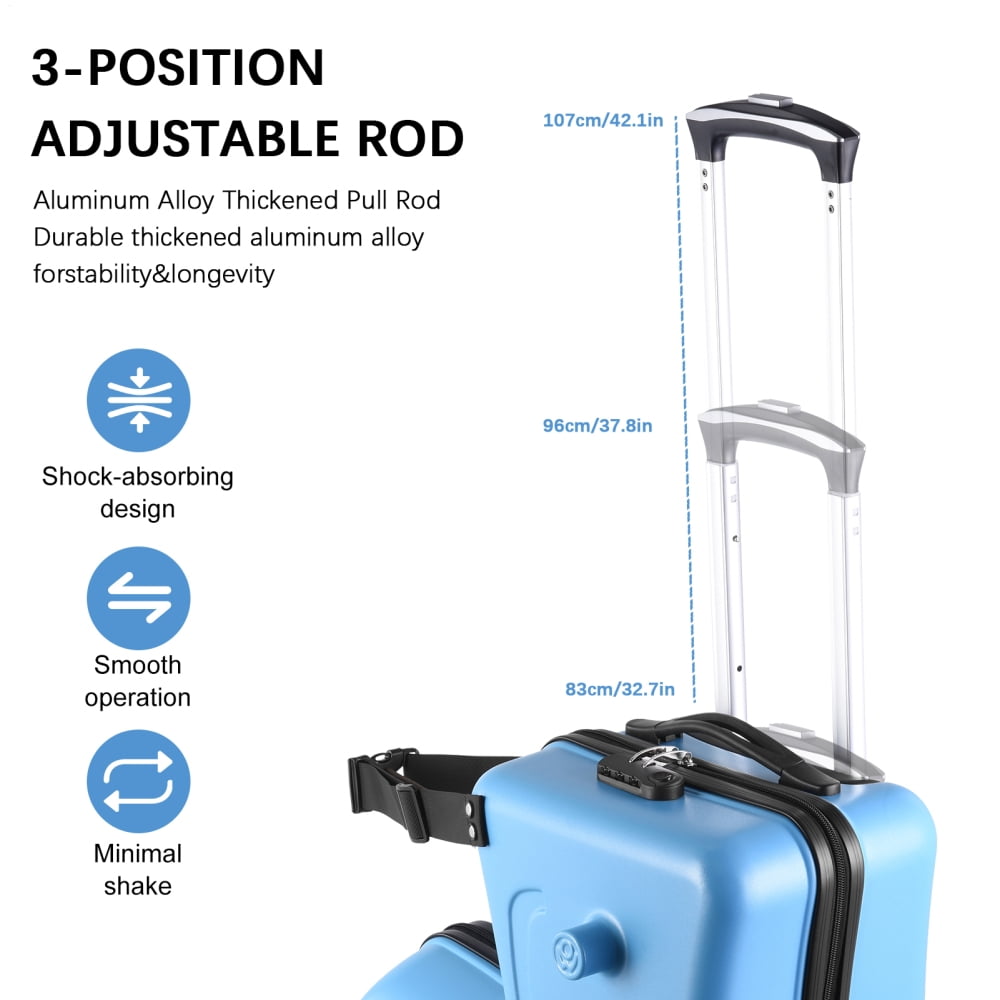 Kids Ride on Luggage for Aged 3-12, Toddler Luggage with Seat,Rolling Luggage with Spinner Wheels ,Suitcase Carry Trolley with Password Lock,with Safety Belt, Airplane Travel (Blue)
