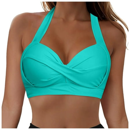 Siilsaa Women Swim Top Women Halter Bikini Top Push Up Swimsuit Top Only Mint Green L
