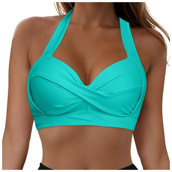 UAYOTSE Women Halter Bikini Top Only Padded Swimsuits Tops Vintage Bathing Suit Top,M Mint Green