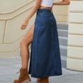 thumbnail image 7 of SMihono Fashion Women's Sexy High Slit Long Denim Skirt Stretch High Waist Ankle Length Jean Skirt for Women Denim Dark Blue 12, 7 of 7
