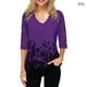 thumbnail image 1 of Blusa Camiseta de manga 3/4 con cuello en V Estampado de encaje Mujer Blusa de verano Top, Morado, XXL Noticed AP002096-13, 1 of 5