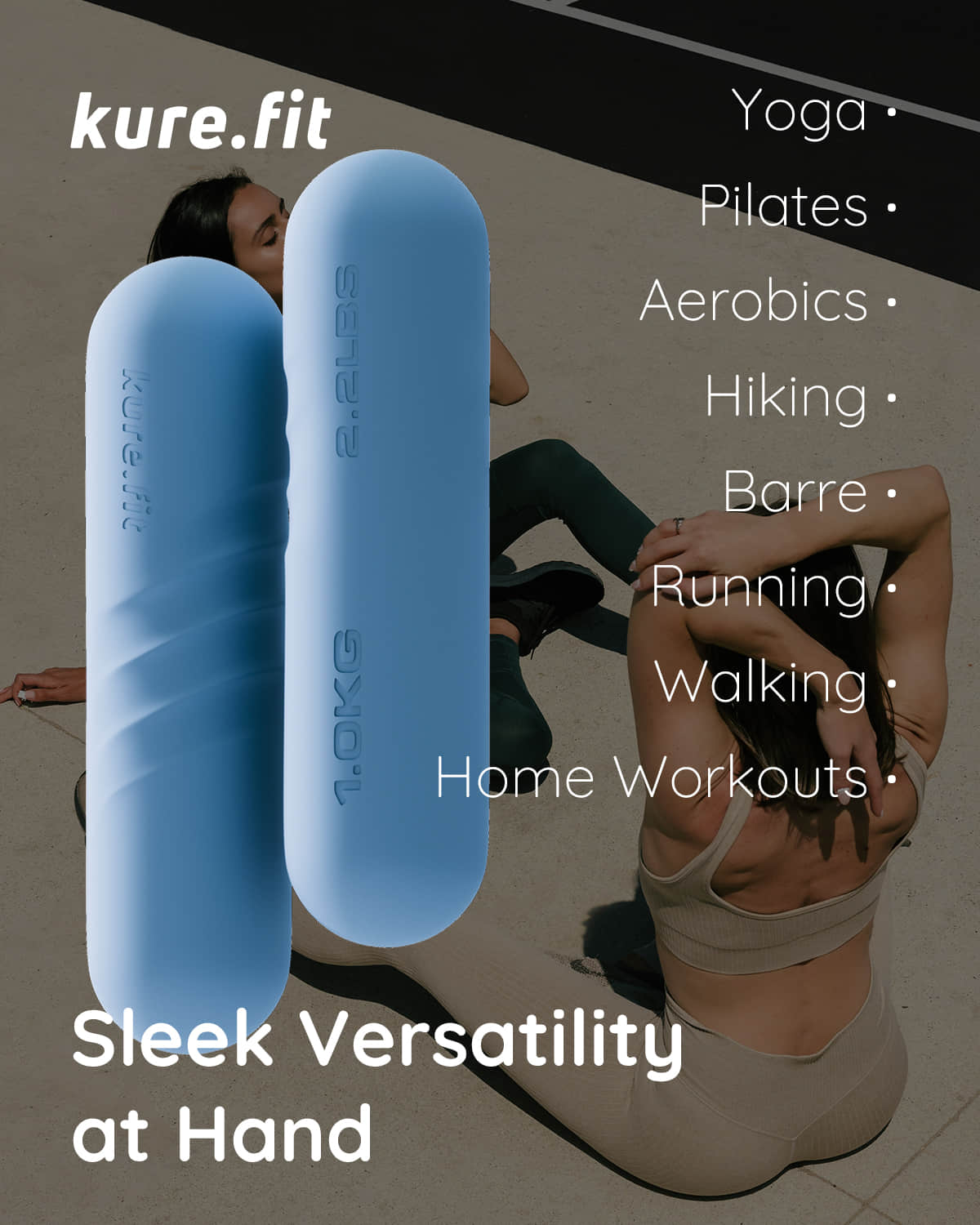 kure.fit Hand Weight Bars for Women, with Resistance Booty Bands, Non-Slip Portable Dumbbells for Pilates, Yoga, Cardio and Strength Training, 2.2 lb