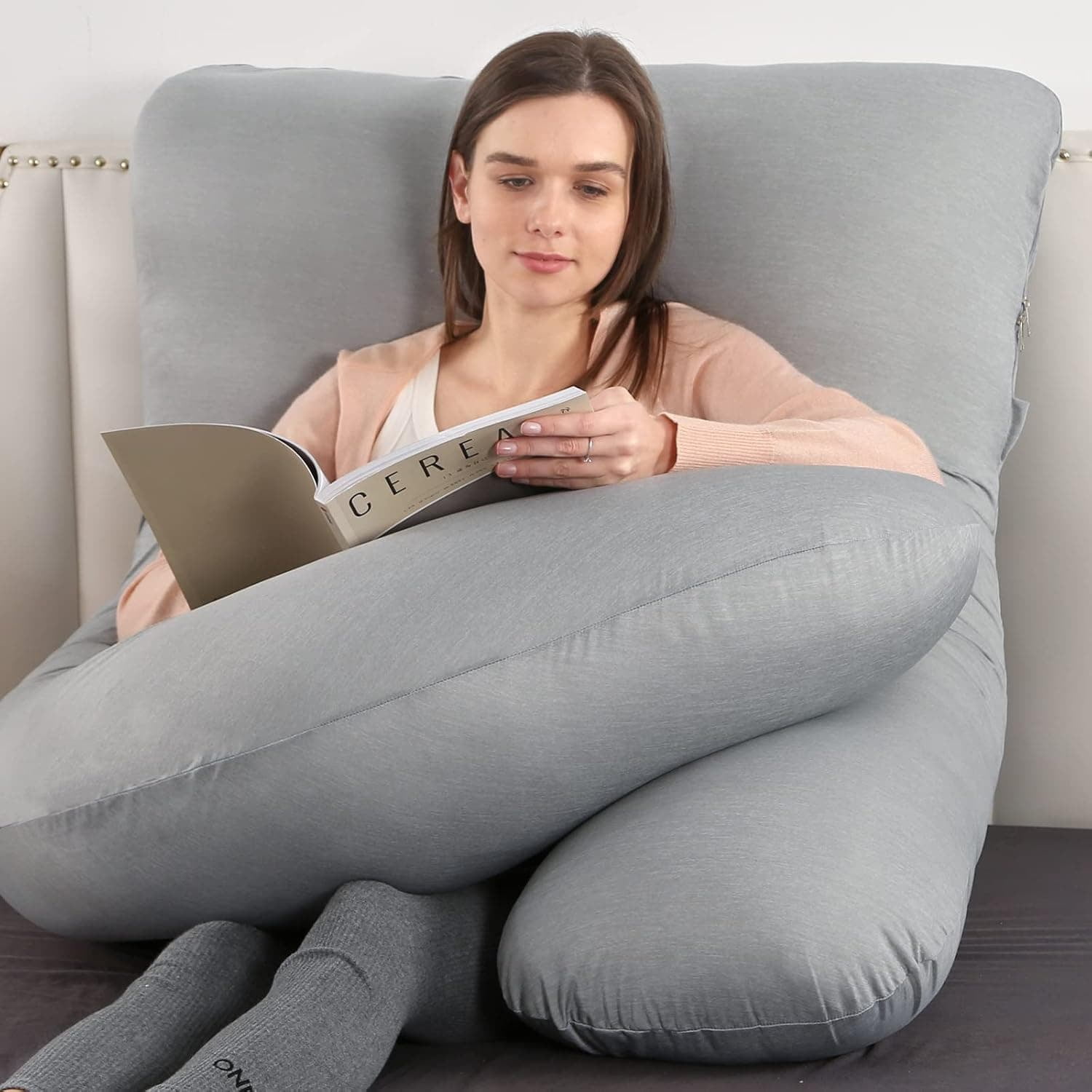 Pregnancy Pillows,U-Shape Full Body Pillow Cooling Cover Dark Grey Pregnancy Pillows for Sleeping Body for Adults,Maternity Pillow (Cooling Material,Haze Grey)