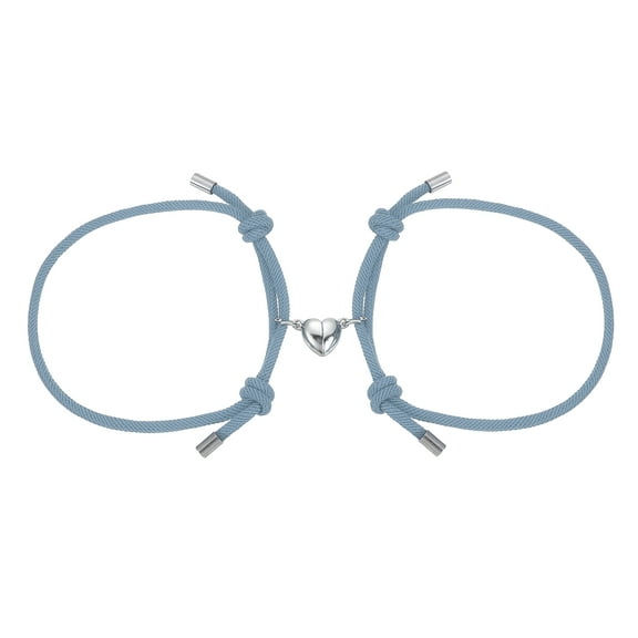 Uxcell Magnetic Couples Bracelets, His and Her Heart Matching Bracelet, Adjustable Braided Rope Cord for Anniversary Friends Women Men Gift, Gray