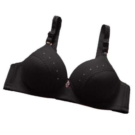 Strappy Sports Bra Women Lace Comfortable Breathable Printed Non-Wired Bra V-Neck No Underwire Bra Feature Hook and Eye Closure Demi & Balconette Bra Style Y-441   Black XL